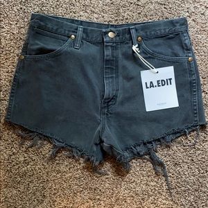 Wrangler/ pacsun black denim shorts with butt rip